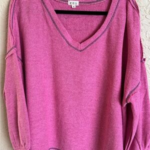 POL Pink V-Neck Women's Sweater SM fits as a free size